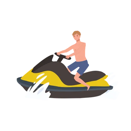 Hombre en moto acuática  Ilustración