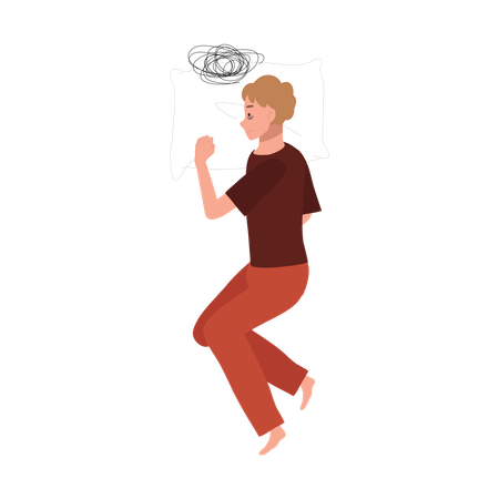 Hombre en pijama con ojeras y luchando por dormir  Ilustración