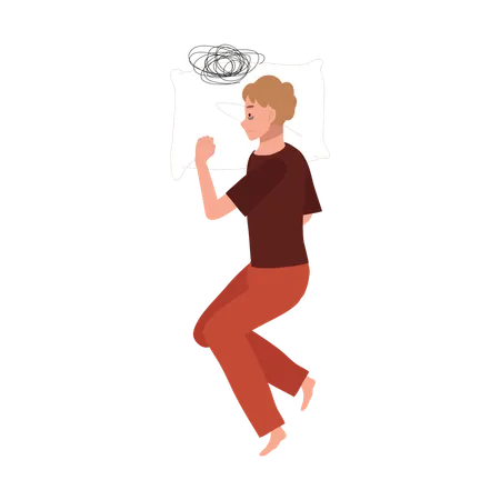 Hombre en pijama con ojeras y luchando por dormir  Ilustración