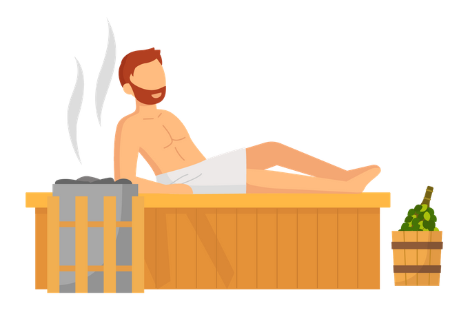 Hombre en sauna  Ilustración