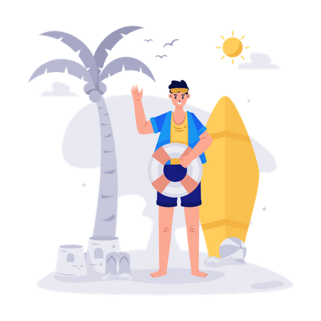 Hombre en vacaciones de verano  Ilustración