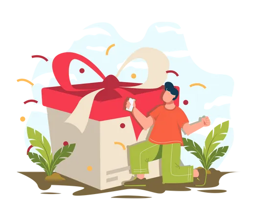 Al hombre le encanta recibir regalos en compras en línea  Ilustración