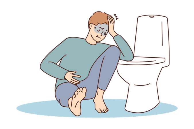 Hombre enfermo en el baño  Ilustración