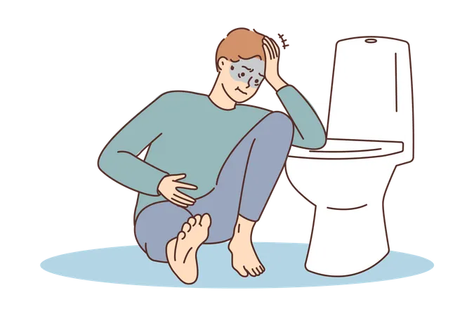 Hombre enfermo en el baño  Ilustración