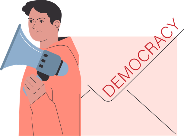 Hombre enojado anunciando democracia  Ilustración