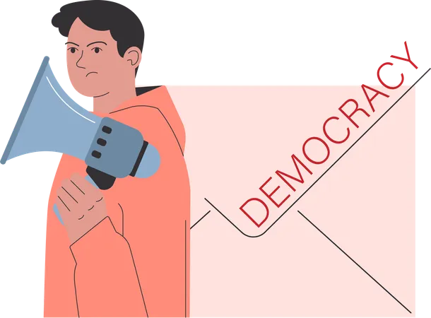 Hombre enojado anunciando democracia  Ilustración