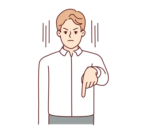 Hombre enojado mostrando el dedo hacia abajo  Ilustración