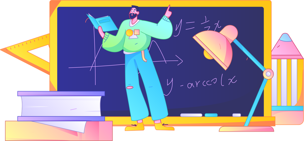 Hombre enseñando matemáticas  Ilustración