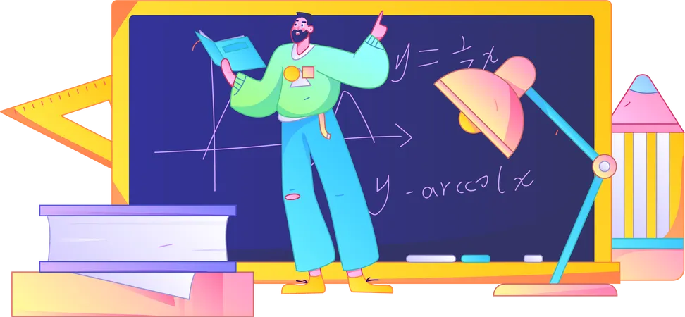 Hombre enseñando matemáticas  Ilustración