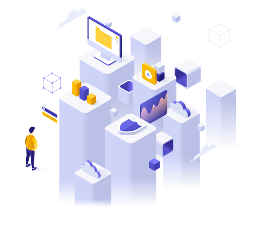 Hombre entre la tecnología de la nube  Illustration