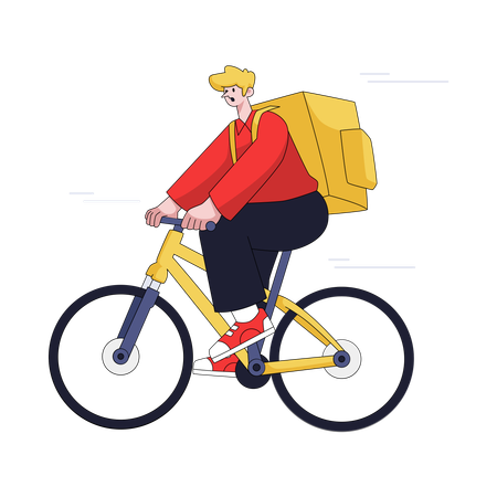 Hombre entregando comida en bicicleta  Ilustración