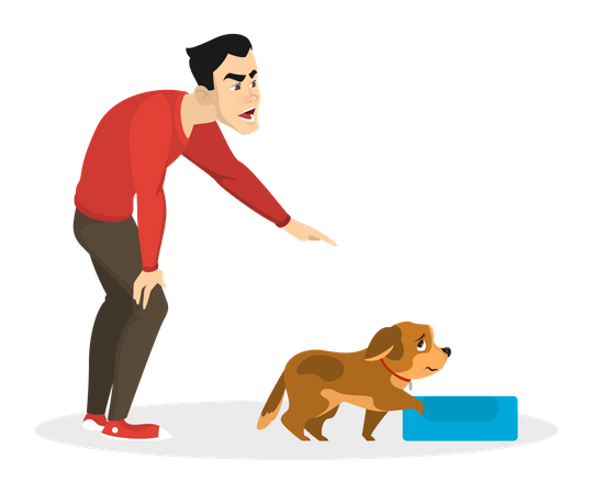 Hombre entrenando perro mascota  Ilustración