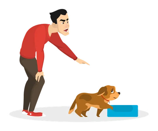 Hombre entrenando perro mascota  Ilustración