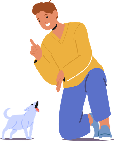 Hombre entrenando a un perro que ladra usando comandos  Illustration