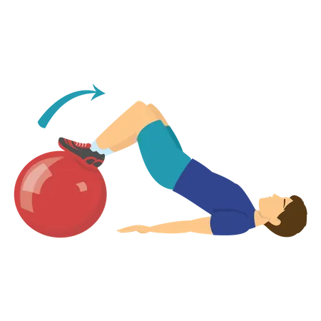 Hombre trabajando con pelota de gimnasia  Ilustración