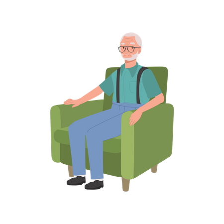 Hombre anciano tranquilo descansando cómodamente en el sofá  Ilustración