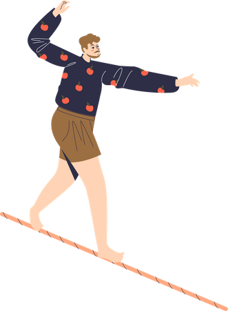Hombre balanceándose sobre una cuerda  Ilustración