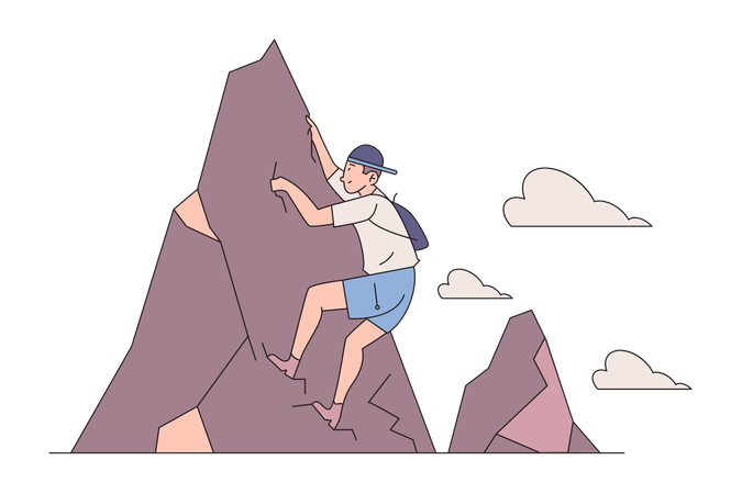 Hombre escalando montaña  Ilustración