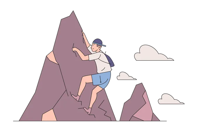 Hombre escalando montaña  Ilustración