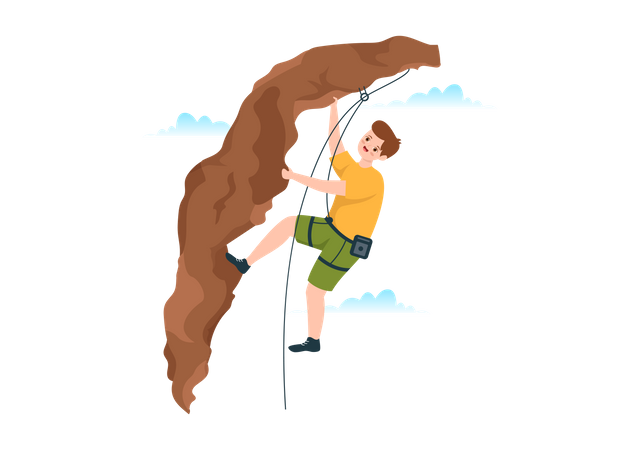 Hombre escalando montaña de roca  Ilustración