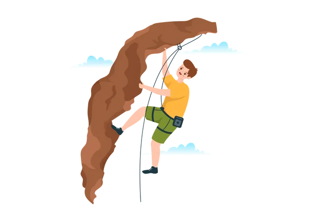 Hombre escalando montaña de roca  Ilustración