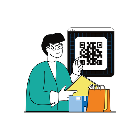 Hombre escanear código qr  Ilustración