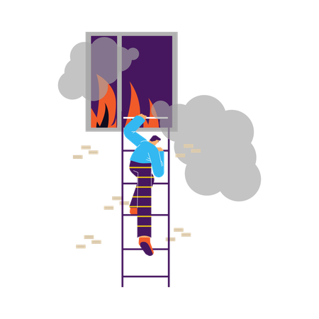Un hombre escapa del incendio por una ventana  Ilustración