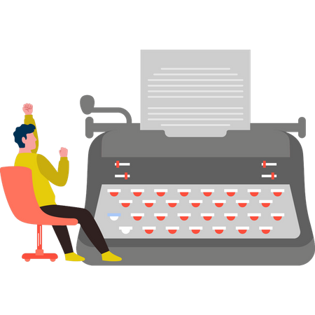Hombre escribiendo con máquina de escribir  Ilustración