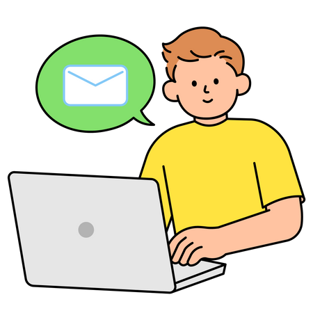 Hombre escribiendo correo electrónico  Ilustración