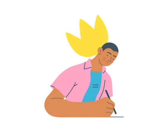 Hombre escribiendo en papel  Ilustración