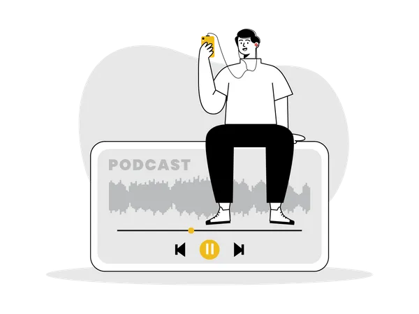 Hombre escuchando podcast de audio  Ilustración