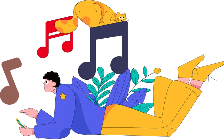 Hombre escuchando musica  Ilustración