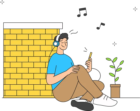 Hombre escuchando musica  Ilustración