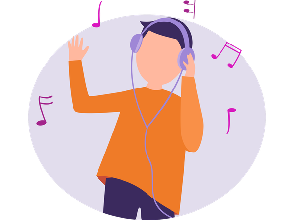 Hombre escuchando música con auriculares  Ilustración