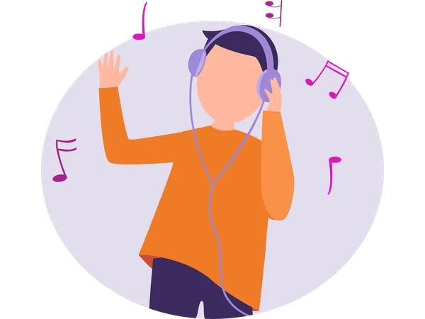 Hombre escuchando música con auriculares  Ilustración