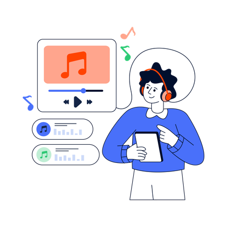 Hombre escuchando música en línea  Ilustración