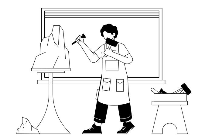 Hombre esculpiendo estatua  Ilustración