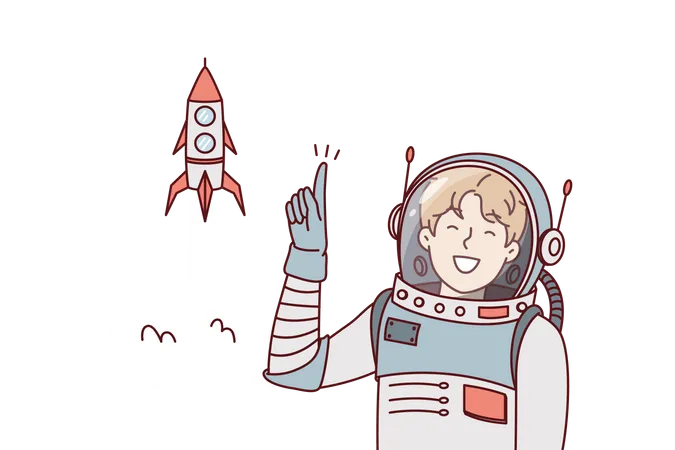 Hombre espacial mostrando gesto de victoria  Ilustración