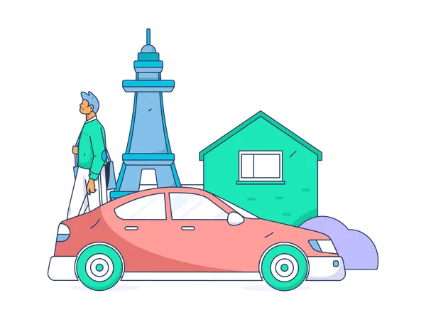 Hombre esperando un taxi  Ilustración