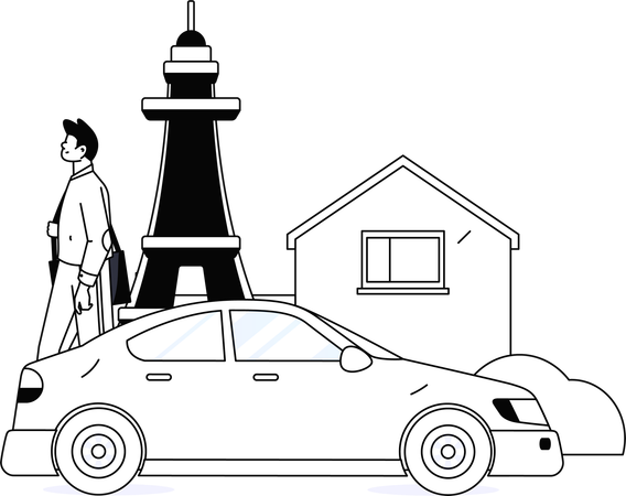 Hombre esperando un taxi  Ilustración