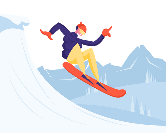 Hombre esquiando desde la colina  Ilustración