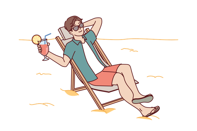 El hombre está disfrutando en la playa  Ilustración