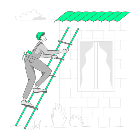 El hombre está reparando el techo de una casa.  Ilustración