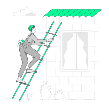 El hombre está reparando el techo de una casa.  Ilustración