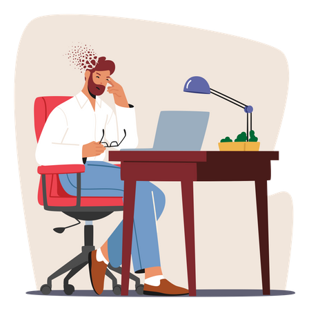 Hombre estresado en el lugar de trabajo  Ilustración