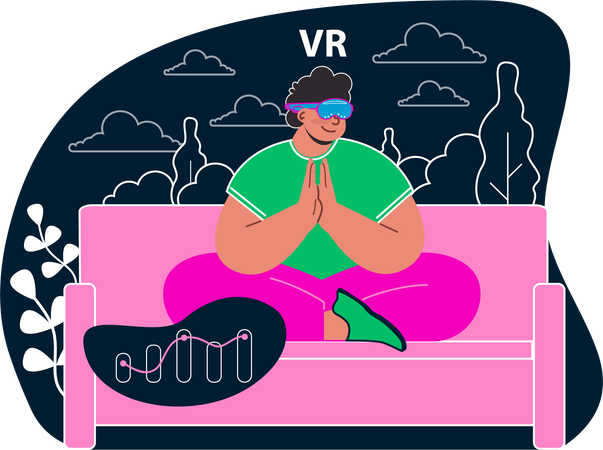 Un hombre experimenta un ejercicio de realidad virtual  Ilustración