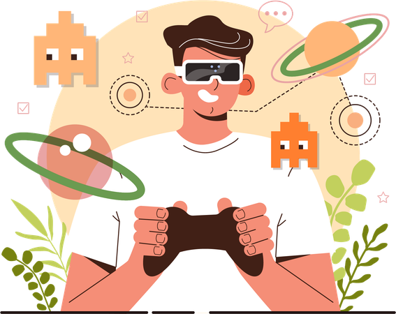 Hombre experimentando tecnología VR  Ilustración
