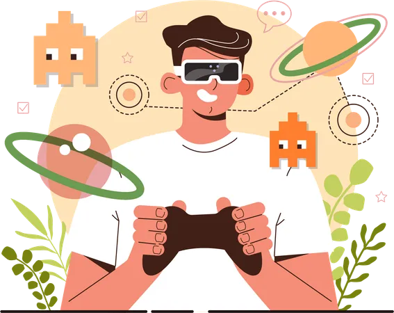 Hombre experimentando tecnología VR  Ilustración
