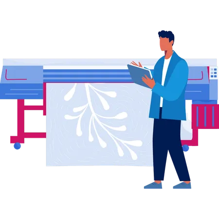 Hombre explicando la impresión 3D en ingeniería mecánica  Ilustración