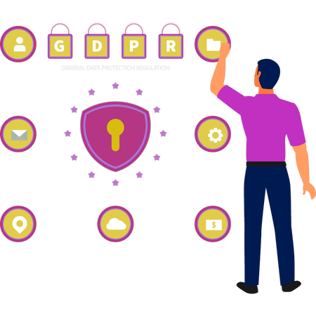 Hombre explicando la protección del gráfico de seguridad  Ilustración